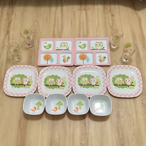 Circo Owls Birds Trees Love n' Nature Kids Melamine Plates, Cups, and Bowls Lot