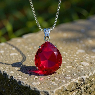 Certified 37.25 Ct Natural Red Red Ruby 925 Solid Silver Pendant Loose Gemstone