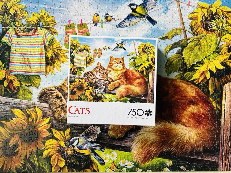 Buffalo Cats Series Summer Play Puzzle 750 Pieces Jigsaw Puzzle Sunflowers Cat - Image 3 of 4