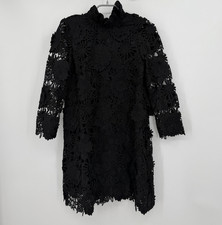 Vestido Tuckernuck Negro Guipur Encaje Daphne XL Volantes Cuello Lazo Cóctel Fiesta