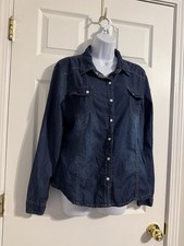 New Look Sz L 100% Cotton Denim Snap Front Sh...