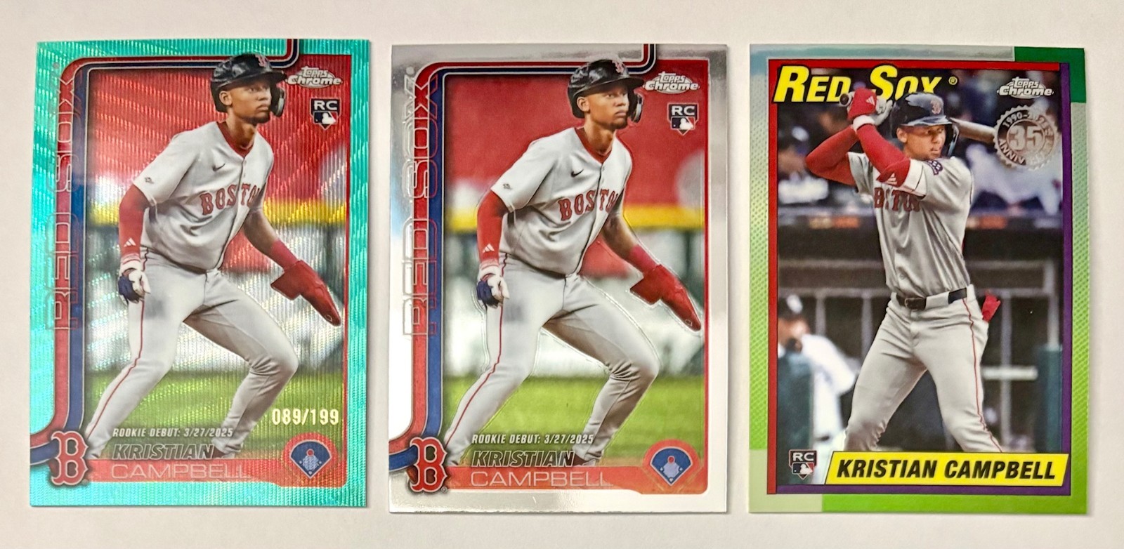 2025 Topps Chrome Kristian Campbell #171 Aqua Refractor #d /199 + Base + 1990