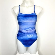 Jolyn Jackson III One Piece Swimsuit Womens 30 Blue Beach Ocean Print
