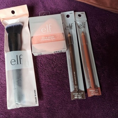 E.L.F Liquid Blush Brush, Puderquaste, Lip Liner Deep Brown & Peachy Pink VERSIEGELT