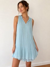 Fab'rik Light Blue Sleeveless Dress with Pleated Hem, Size M NWT