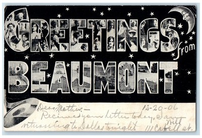 1906 Greetings From Beaumont Large Letter Stars Multiple Views Texas TX Postcard