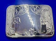 Flower Swirl Ornate Silver Tone Western Belt Buckle Blank Center to Engrave