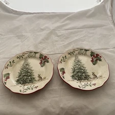 Better Homes & Gardens HERITAGE WINTER FOREST Salad PLATES Christmas Tree BUNNY