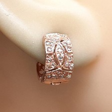 Genuine .53ctw H-SI Diamond 14K Rose Gold 925 Sterling Silver Huggie Earrings
