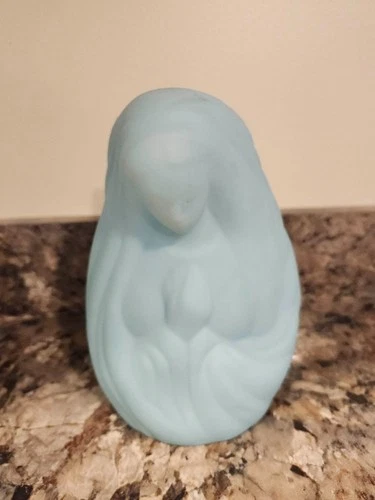 Fenton Blue Satin Glass Madonna Virgin Mary Votive Candle Holder 6” Vintage