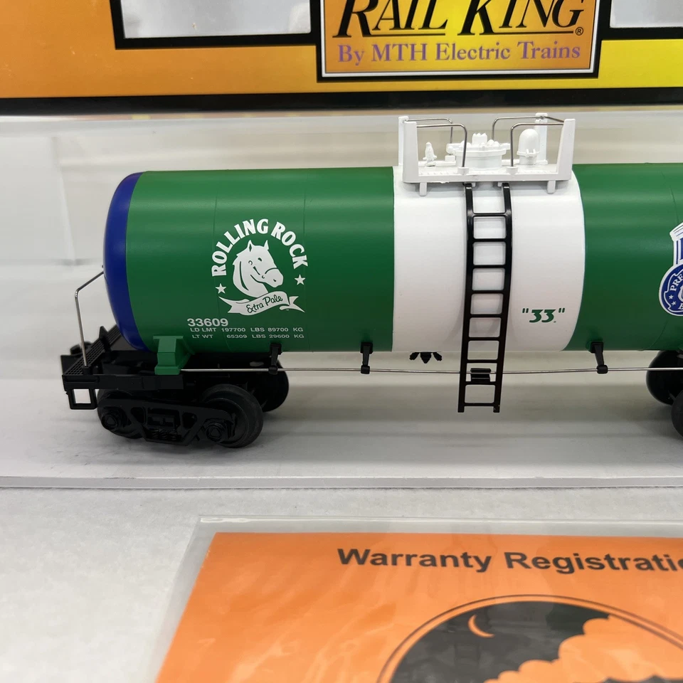 MTH RailKing 30-7043B Rolling Rock Beer Modern Tank Car New O O-27 Gauge #33609 - Image 4 of 4