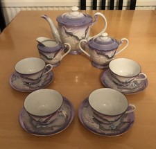 Vintage Japanese Geisha Girl Dragon Tea Pot Jug Sugar Bowl 4 X Cup & Saucer Set