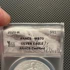 2020 W American Silver Eagle ASE Dollar WEST POINT ANACS MS 70 .999 Key Date #10