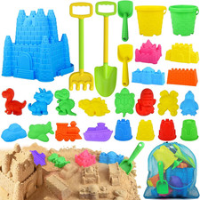 Beach Toys for Kids,28Pcs Sand Castle Building Kit with 3 Castle Bucket and Sand
