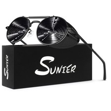 Round Polarized Steampunk Sunglasses Men Women Side Shield Goggles