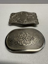2pc Belt Buckle Set. Silver Toned. Please See All Pics. Western / Cowboy Attire