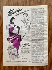 Vintage 1945 Print Ad Marlboro Cigarettes, Martinis Elegant Purple Gown Smoking