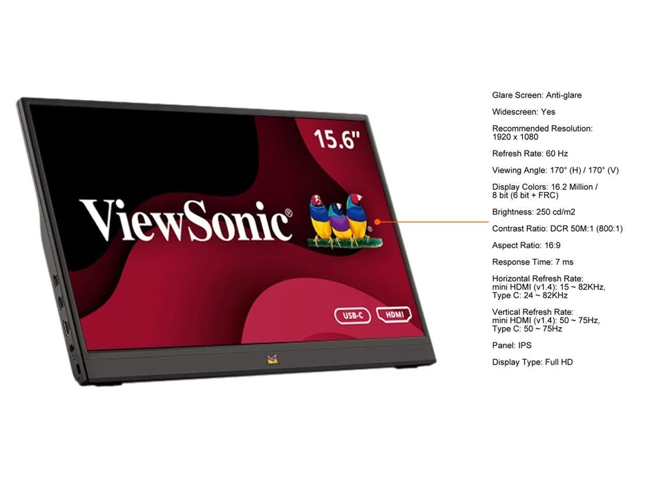 ViewSonic VA1655 15.6 Inch 1080p Portable IPS Monitor with Mobile Ergonomics, - Image 4 of 4