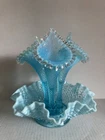 Fenton Blue Opalescent Diamond Lace Epergne