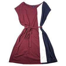 Tommy Hilfiger Color Block Shift Dress Girls Sz XL Maroon White Navy Circle Neck