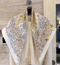 Pure 18 Momme Silk Wrap Scarf Bandanna floral fragments Print Square Shawl 34''