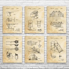 Swimming Pool Patent Wall Art Set of 6 Poster, Canvas or Framed Swimming Gifts