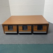Vintage Cassette Tape Holder 3 Drawer Storage Case Faux Wood Holds 42 cassettes