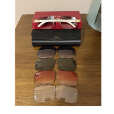 Cartier CT0064S Men's Rimless Genuine Horn Sunglasses Gray Interchangeable