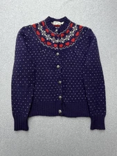 Vintage The Eagles Eye Sweater Womens 40 Purple Wool Fair Isle Hearts 80s