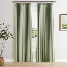 Sage Green 100 Blackout Pinch Pleated Linen Curtains 84 Inches Long for Bedr...