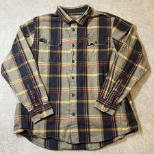 ORVIS Long Sleeved Flannel Shirt Brown Plaid Heavy Button Up Shirt Men's XXL