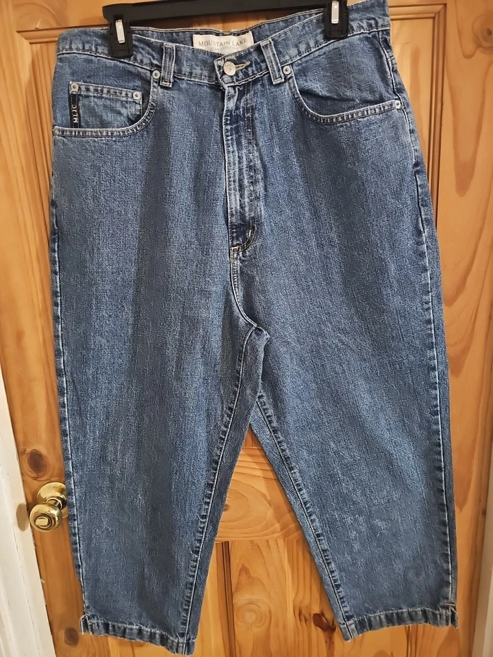 Pantalones de mezclilla Mountain Lake para mujer 14 bolsillos de carga azules Y2K capri para exteriores Foto 3 de 4