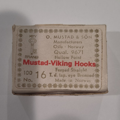 mustad-viking hooks, forged, bronze, hollow point, size 16, 100 pack, MPN 9671