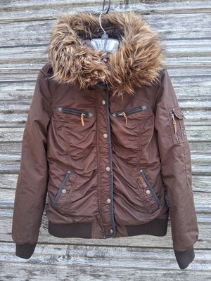 Dreimaster Mens Jacket brown hooded faux fur trim Size L 