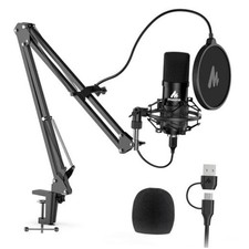 USB Microphone, 192KHZ/24Bit Plug  Play PC Computer Podcast A04 Black