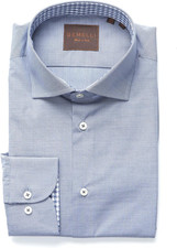 Mens Dress Shirt Slim Fit Made in Italy. 100 Cotton. Long Sleeve Steel Blue and