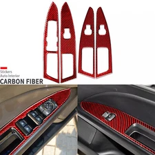 4×Red Carbon Fiber Window Lift Switch Panel Cover For Ford Fusion Mondeo 2018-19