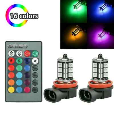 RGB H11/H8 LED Fog Light Bulbs With Wireless IR Remote – 16 Colors, 6000K, 2500 Lumens (2-Pack)