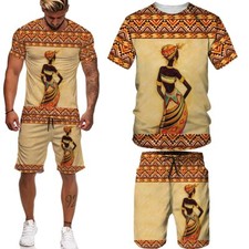 Man Summer Short Sleeve Print Tees/Shorts T Shirt Shorts Tracksuit Set