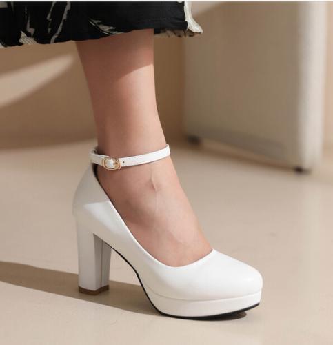 Mode Damen Kunstleder Schnalle Riemen Blockabsatz Runde Spitze Schuhe Outdoor Elegant - Bild 4 von 12