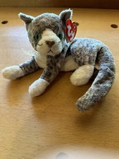 Ty Beanie Baby - PURR - the Kitten Cat Gray  White Stripes D.O.B. 3/18/2000