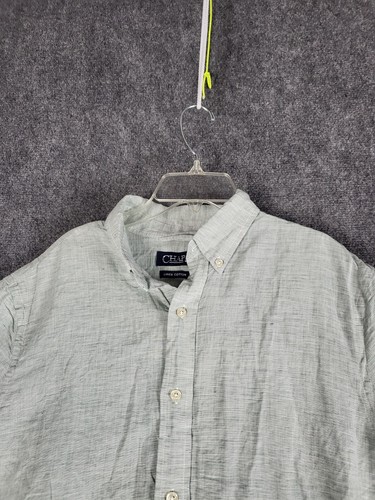 Chaps Ralph Lauren Mens L Button Up Shirt Linen Blend Chambray Blue Green Summer - Picture 5 of 11