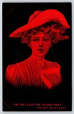 D Hillson~The Girl From the Golden West~Lovely Lady Red on Black~1907 Postcard
