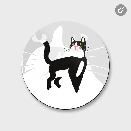 Gatto Animale Bianco e Nero | Calamita Decorativa Rotonda 4'' X 4'' - Foto 1 di 2