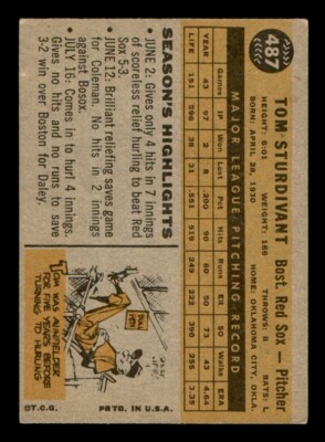 1960 Topps Baseball #487 Tom Sturdivant VG/EX *e1 | eBay