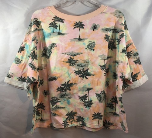 Old Navy Logo Women’s L Cropped Sweatshirt Palm Trees Bright Cotton Fleece New - Picture 5 of 7