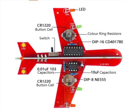 DIY 3 Color LED Flashing Light Mini Airplane Kit CD4017 for Soldering Practice