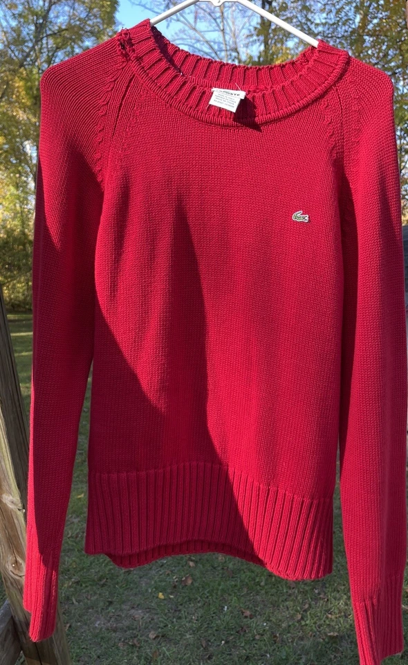 Suéter Vintage Lacoste Italia Rojo Pescador Golpeado Tejido Cable Tejido Grande Foto 3 de 4