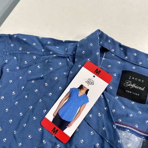 JACHS Girlfriend Women Short Sleeve Blue Tulip Printed Blouse Medium NEW Medium - Picture 3 of 15