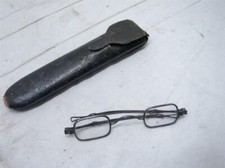 Pair Vintage Early Rim Eyeglasses Square Lenses Glasses Spectacles w/Case